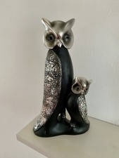 Deko Eule mit Kind, schwarz-silber