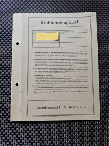 Fahrzeugbrief kadett luxus - fahrzeugbrief, b