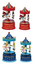 Jahrmarkt Spieluhr Karussell Holzkarussell Holz Musik Pferde Spieldose rot/blau 