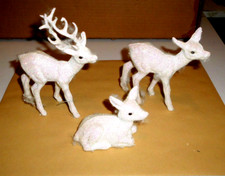 3er Set Deko  Figuren Hirsch Rehe weiß mit Glitzer 15 x 12 + 13 x 12 + 8 x 9cm