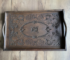 Antikes Serviertablett geschnitzt Holz mit zwei Griffen