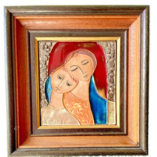 Vintage Keramikrelief von Ruth Faktorowitsch, im Holzrahmen