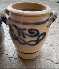 Steinzeug Topf Krug Gefäß Tontopf blau/ grau