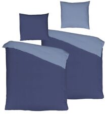 4tlg. Wende Bettwäsche Einfarbig Hellblau Dunkelblau Perkal Ägyptische Baumwolle