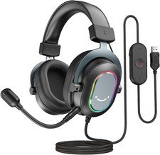 FIFINE Gaming Headset mit Mikrofon, Over Ear Kopfhörer mit Kabel, USB-Anschluss