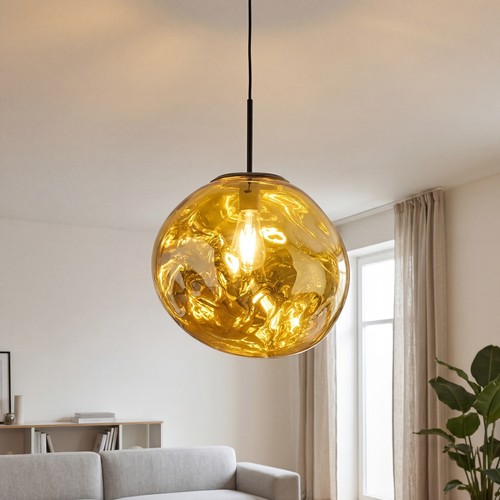 Hängelampe glas gelb metall - glas,