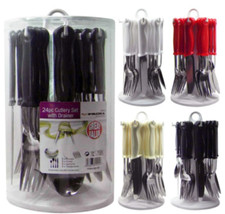 24-TEILIGES BESTECK ABENDESSEN SET EDELSTAHL DREHSTÄNDER RACK GABELN TEELÖFFEL