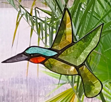 Bleiverglasung Fensterbild Suncatcher Facetten- Kolibri, gedoppelt, in Tiffany