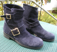 Jimmy Choo Stiefel Biker Boots Velourleder Gr. 39,5 in blau