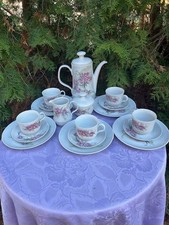 Kaffeeservice 5 Personen Porzellan Kahla Thüringen DDR pinkfarbene Blüten
