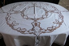 EXQUISITE ALTE HANDARBEIT BAUMWOLL TISCHTUCH POINT DE VENICE ARBEIT 166RUND T27