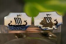 925 Silber Manschettenknöpfe Email Drachenboot O. F. Hjortdahl Oslo Norwegen