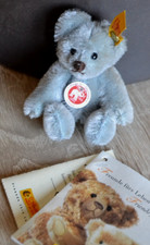 Steiff Teddybär, 8 cm, hellblau, Mohair, Made in Germany , Vitrinenobjekt