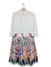 SARA ROKA Langarmkleid Damen Kleid Gr. DE 40 weiß-blau-blassgelb Casual-Look