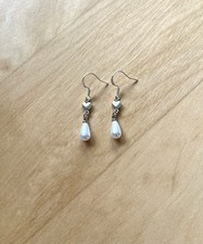 Silber 925 Ohrringe Ohrstecker Perlen Perlenohrringe Weiß Tropfen Herz 4cm