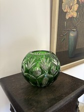 Echt Bleikristall Vase Schale smaragdgrün geschliffen