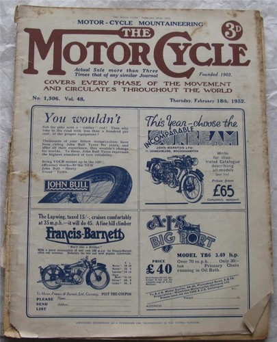 Motor cycle feb - motor, 1932