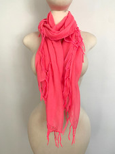 Schal Halstuch  Pink rosa Sommer Damen leicht transparent Fransen Tuch weich