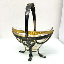 WMF 1/0 Jugendstil Schale Henkelkorb Glaseinsatz, versilbert innen vergoldet