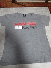 FC ST. PAULI FAN SHIRT XL ( eher M ) grau LOVE ST.PAULI HATE RACISM 