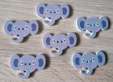6 Elefanten Holz Knöpfe Tierkopf 30x20mm Kinderknöpfe Lustige Tiere DIY Basteln