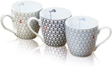 Jumbobecher Kaffeetassen 'Ebbe & Flut' Anker blau grau rot & weiß 400 ml 3er Set