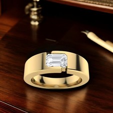 Verlobung Herren Ring 18k Gelbgold Lab Grown 0,50 Karat Smaragd Diamant