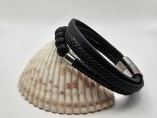 PREMIUM Herren Armband | Leder & Echter Lavastein | Länge 21 cm