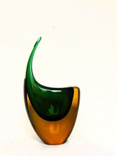 Seltene Murano Vase Glas Sommerso Bernstein/Grün 27 Flavio Poli zugeschrieben