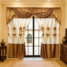 Verdunkelungsvorhang Barock Gardine Blickdicht mit Querbehang Set Perde Braun