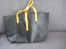 Tasche, Handtasche, Shopper, Tote Bag, offen, Schwarz, Gelb, Gold, Nieten, Neu