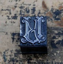 KU  UK Monogramm Bleisatz Druckstock Klischee Stempel Buchstabe Initiale Vintage