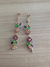 Lange Ohrringe / Hänger | Blumen Ranke | Bunt Strass  | Vintage Stil 