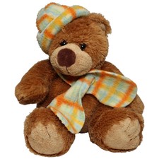 Althans Club Süßer Teddybär mit karierter Mütze und Schal Kuscheltier 27cm Gebra