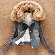 Denim Jeans Blazer Jacke Strick Fellkragen Jacken Übergangsjacke Blau S-5XL DT55