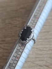 Art Deco Silberring 835 Schwarzer Stein Schliff 57 Unisex Damen Herren