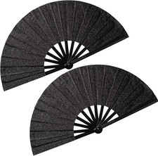 Fächer Seide 2 Stück groß faltbar schwarz Tanz Tai Chi Hochzeit Deko