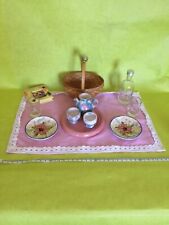 Picknickkorb für Puppen Kinder mit Geschirr Decke Tablett Keramik Glas 12-teilig