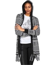 KangaROOS Damen Strickjacke mit Fransen Norweger Muster (Schwarz, 36/38) X0208a