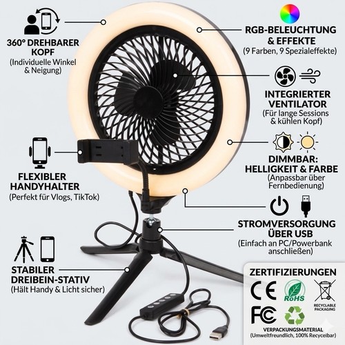 Rgb led ringlicht mit stativ - led,