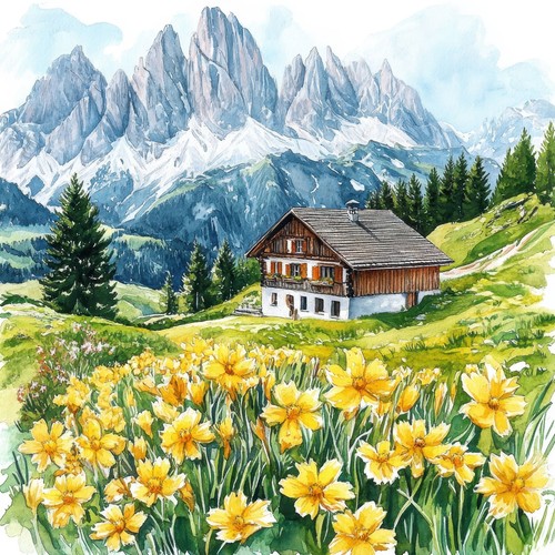 Wandbild bauernhof almwiese - wandbild,
