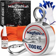 Magnetfischen Set - 1100 KG 2 x 550kg - Ø116mm - Neodym Magnet mit Seil 20M &...