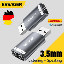 Essager Externe USB Soundkarte auf 3,5mm Audio Mikrofon Adapter Stereo PC Laptop