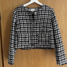 Bouclé-Jacke Schwarz-weiß kariert H&M Bouclé-Blazer Gr. M neu Gold-Glitzer