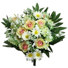 Kunstblume Strauß Rose-Margerite Blumenstrauß Frühlingsstrauß 37cm GELB-ROSA