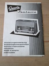 Bedienungsanweisung Graetz Fantasia mit Röhren Garantiekarte von 1959
