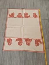 Vintage 80er Jahre Babydecke, Ca. 97x75cm, Beige Mit Rosa Spatzen, Wendedecke