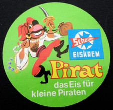 Werbel-Aufkleber Schöller Eiskrem Pirat das Eis für kleine Piraten 70er Jahre