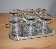 Murano Spiegel Tablett mit Murano Sektschalen Platinrand Relief 50er