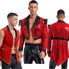 Herren Zirkus Ringmaster Sparkling Paillette Ringmaster Schwalbenschwanz Mantel 